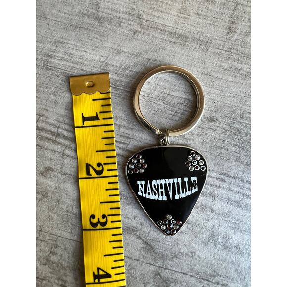 Vintage Black Rhinestone Nashville Guitar Pick Keychain Musician County Music - Picture 3 of 3